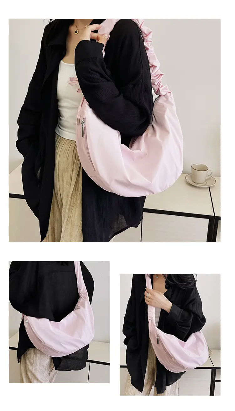 Pleated Drawstring Women's Crossbody Bags Large Capacity Portable Ladies Hobos Shoulder Bag Solid Color Female Tote Handbags