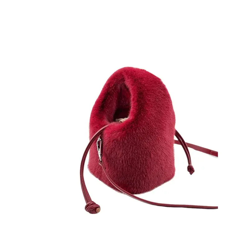 Furry Small Bucket Handbags Women Faux Fur Shoulder Bags Solid Color Ladies Plush Crossbody Bag Winter Fashion Female Tote Purse