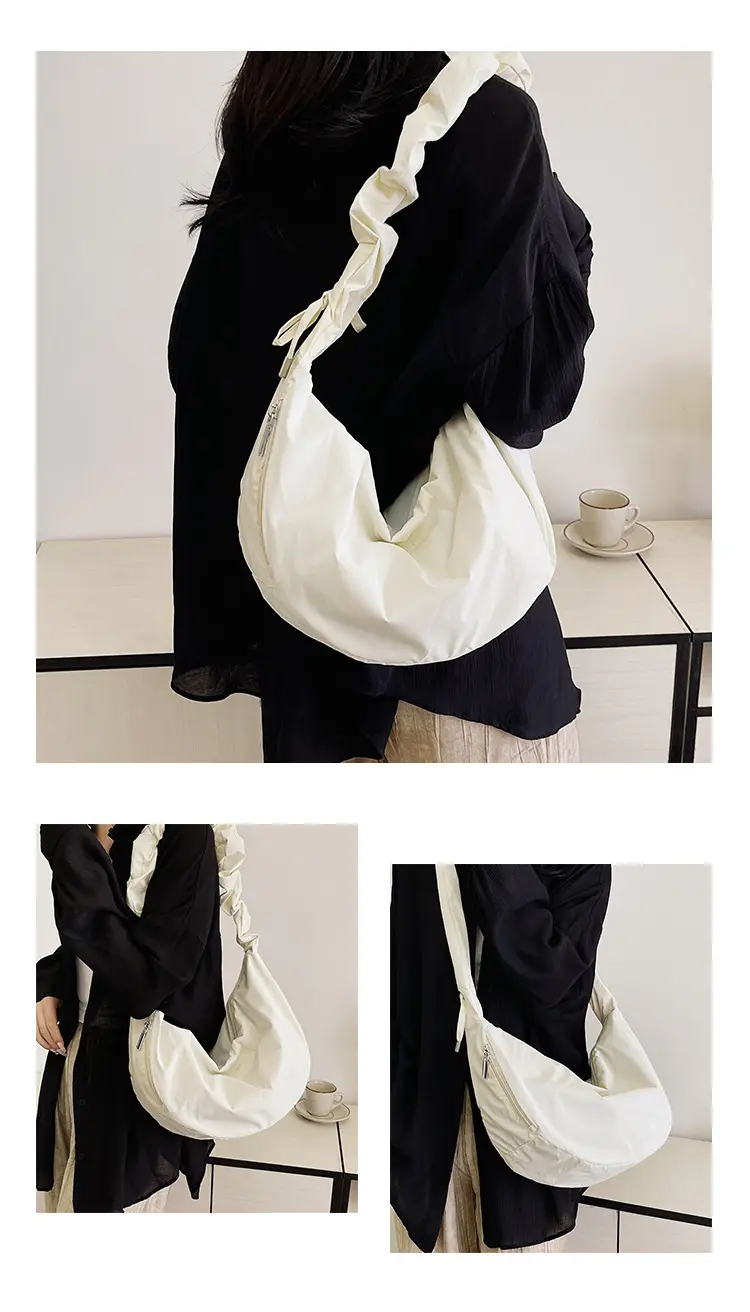 Pleated Drawstring Women's Crossbody Bags Large Capacity Portable Ladies Hobos Shoulder Bag Solid Color Female Tote Handbags