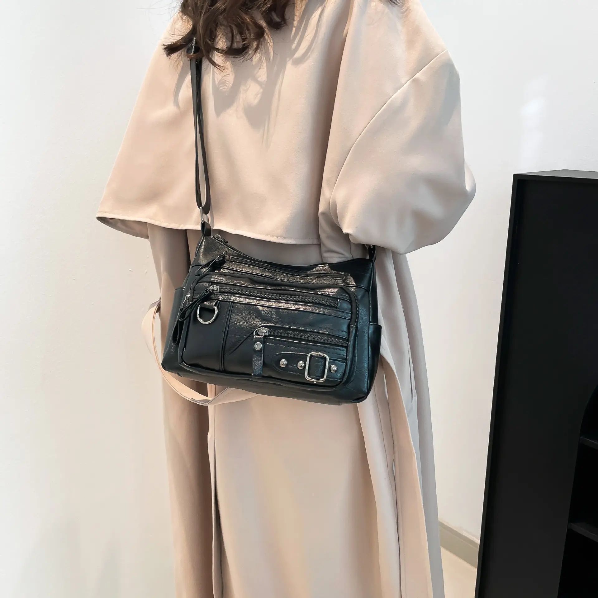 Vintage Multi Pocket Women's Shoulder Bags Fashion Pu Leather Ladies Messenger Bag Casual Crossbody Female Handbags Y2k Purse