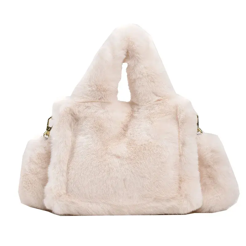 Winter Soft Plush Women's Handbags Solid Color Ladies Furry Square Shoulder Bags Portable Female Faux Fur Crossbody Bag Purse