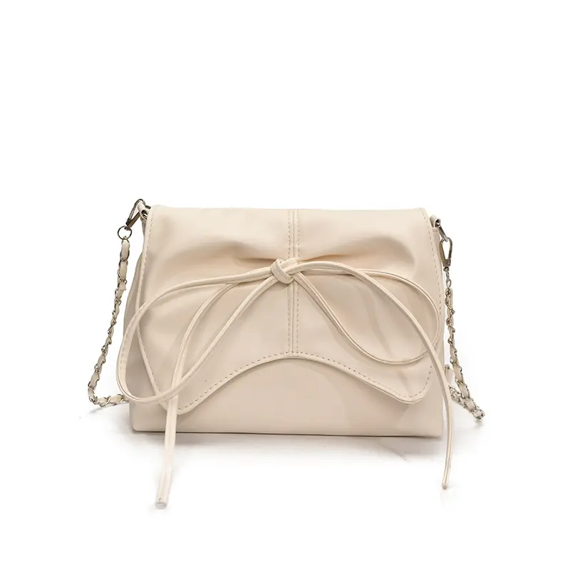 Fashion Bow Pleated Design Shoulder Bags for Women Versatile Ladies Square Crossbody Bag Solid Color Sweet Girls Pu Handbags