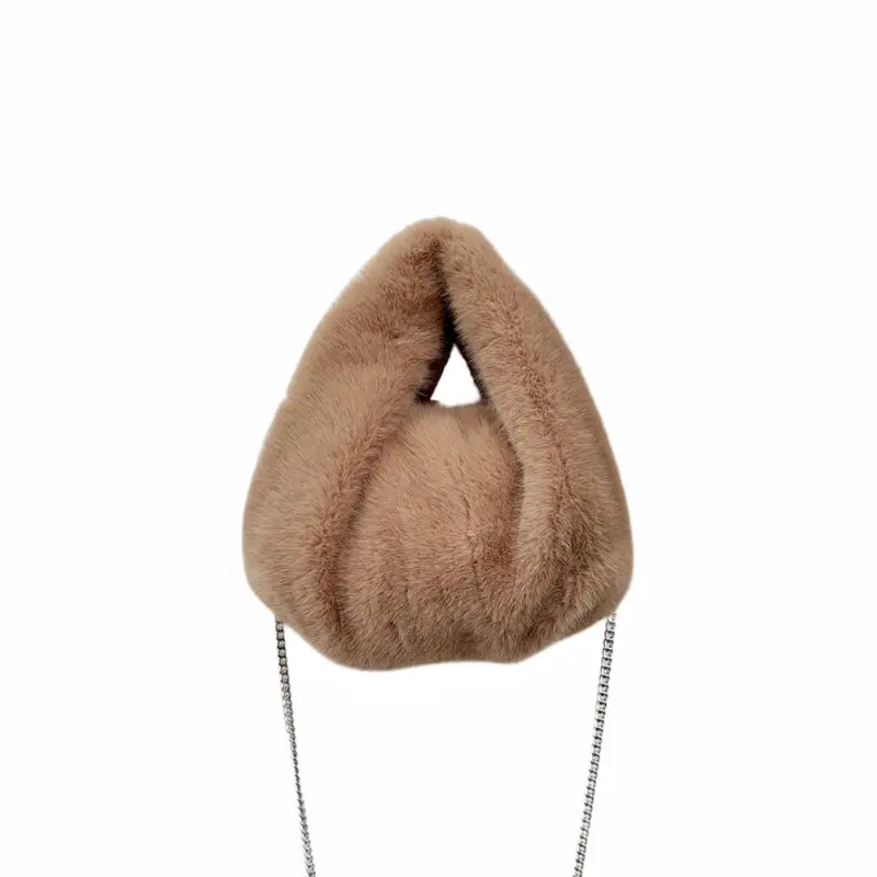Cute Winter Plush Handbags for Women Solid Color Portable Ladies Furry Crossbody Bags Luxury Faux Fur Female Clutch Shoulder Bag