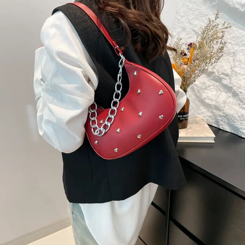 Versatile Heart Decoration Underarm Bags for Women Simple Fashion Ladies Y2k Shoulder Bag Pu Leather Portable Female Handbags