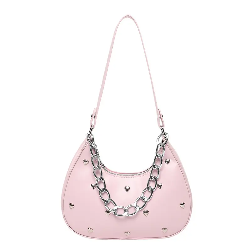Versatile Heart Decoration Underarm Bags for Women Simple Fashion Ladies Y2k Shoulder Bag Pu Leather Portable Female Handbags