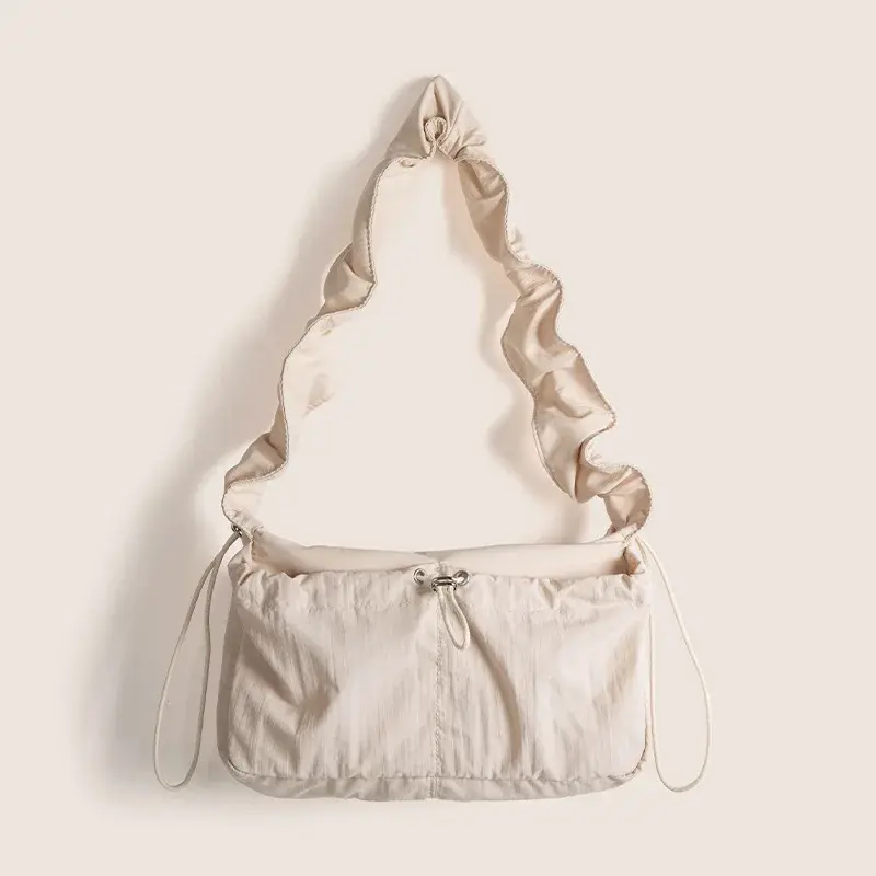 Pleated Retro Female Cloud Shoulder Bags Drawstring Design Nylon Women's Crossbody Bag Solid Color Ladies Large Book Tote