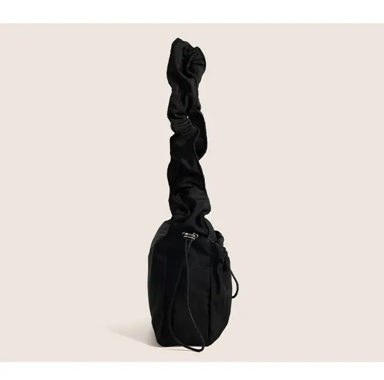 Pleated Retro Female Cloud Shoulder Bags Drawstring Design Nylon Women's Crossbody Bag Solid Color Ladies Large Book Tote