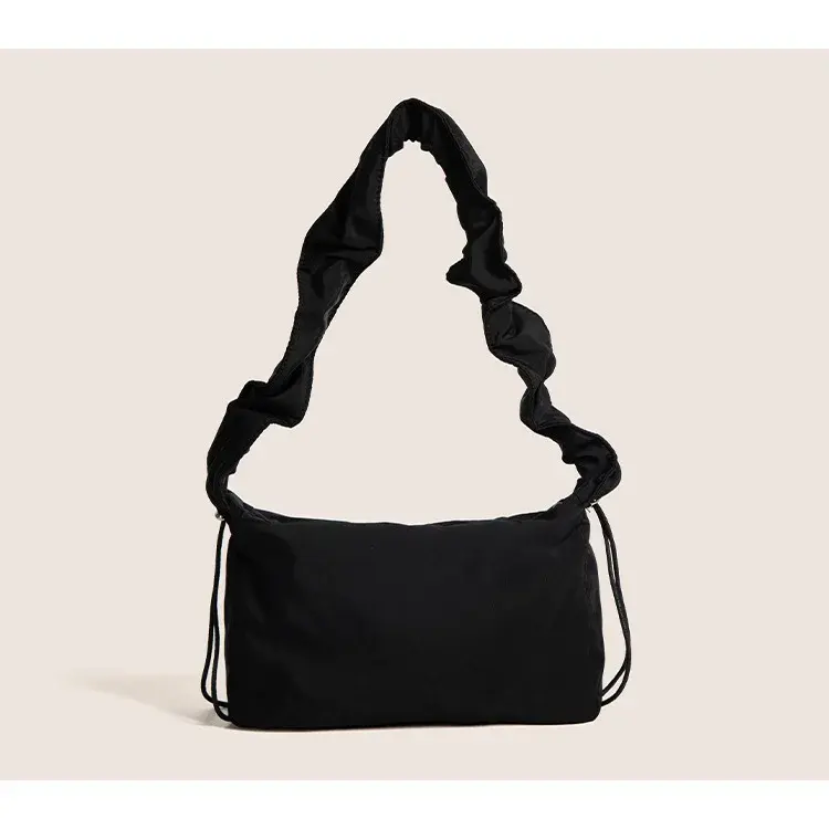 Pleated Retro Female Cloud Shoulder Bags Drawstring Design Nylon Women's Crossbody Bag Solid Color Ladies Large Book Tote