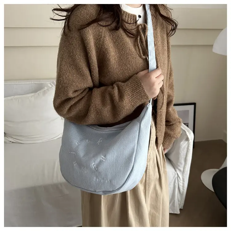 Retro Corduroy Women's Hobos Shoulder Bags Simple Letter Ladies Crossbody Bag Large Capacity Female Tote Purse Underarm Bag