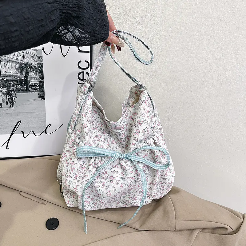 Sweet Bow Floral Women's Shoulder Bags Backpack Large Capacity Ladies Crossbody Bag Casual College Girls Handbags Bucket Tote
