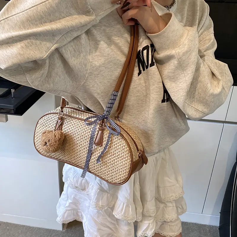 Casual Ribbon Patchwork Women's Shoulder Bags Simple Versatile Ladie Underarm Bag Large Capacity Female Handbags Tote Pendant
