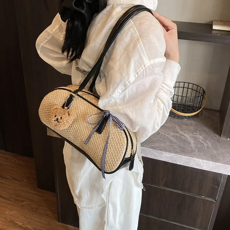 Casual Ribbon Patchwork Women's Shoulder Bags Simple Versatile Ladie Underarm Bag Large Capacity Female Handbags Tote Pendant