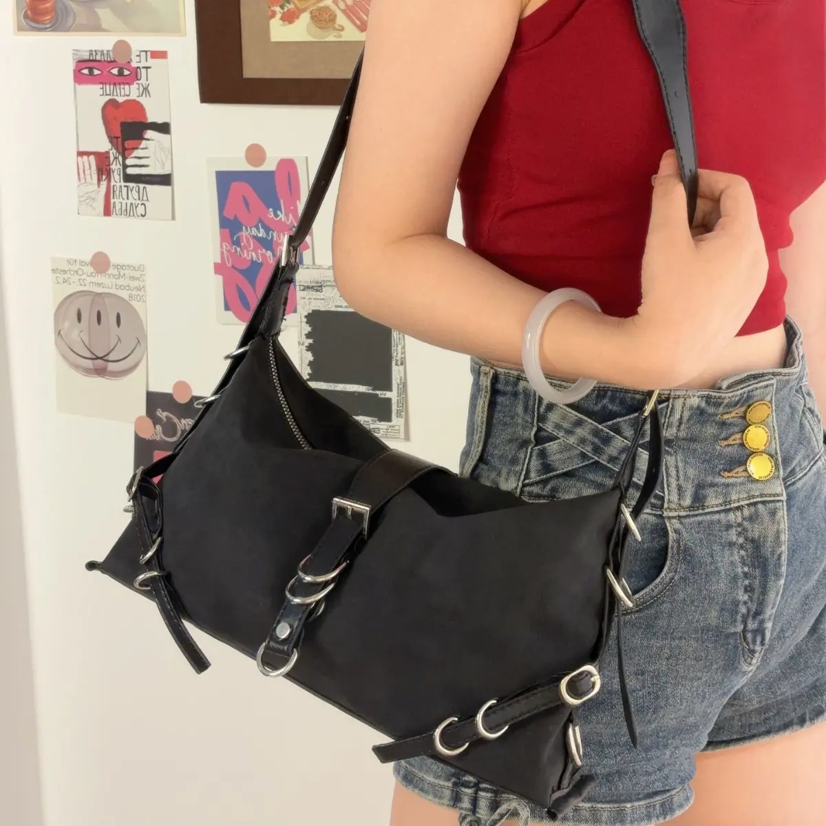 Fashion Gothic Y2k Women's Shoulder Bag Vintage Pu Leather Crossbody Bags Cool Hot Girls Underarm Handbags Female Tote Purse