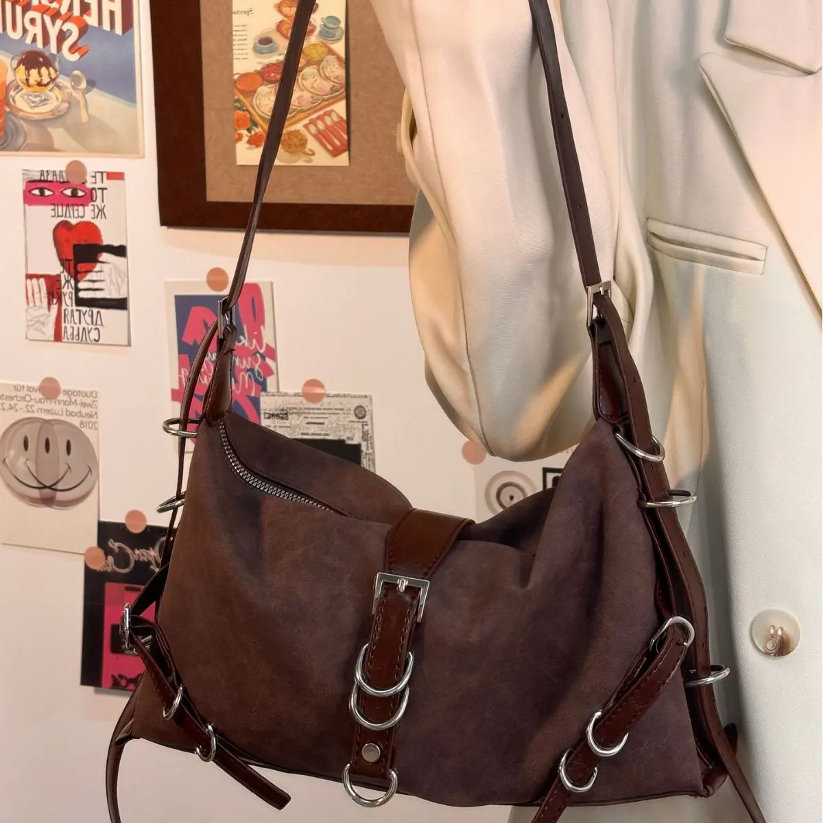 Fashion Gothic Y2k Women's Shoulder Bag Vintage Pu Leather Crossbody Bags Cool Hot Girls Underarm Handbags Female Tote Purse