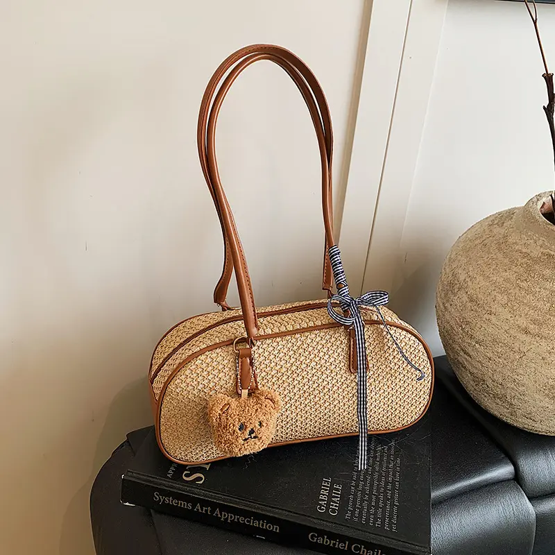 Casual Ribbon Patchwork Women's Shoulder Bags Simple Versatile Ladie Underarm Bag Large Capacity Female Handbags Tote Pendant