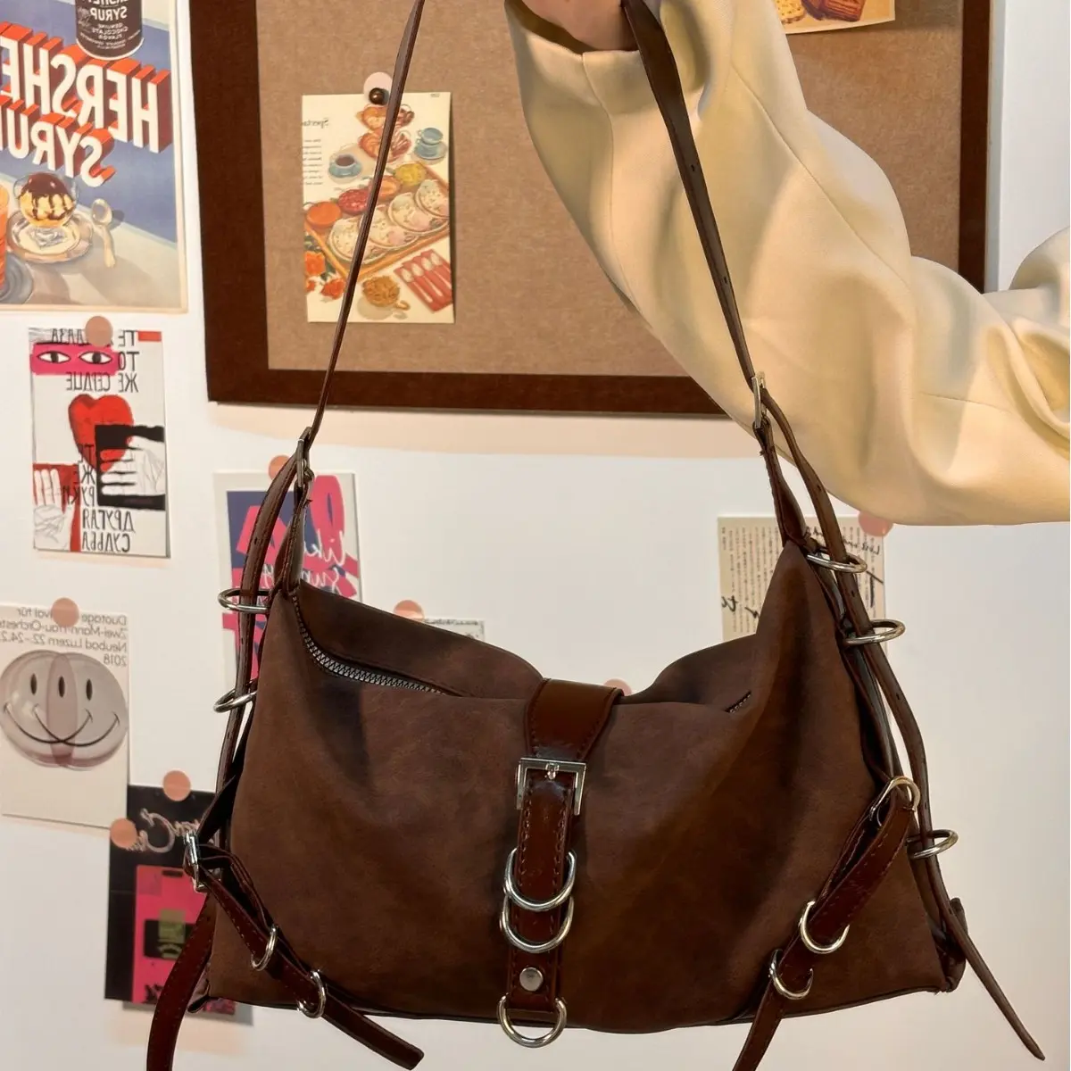 Fashion Gothic Y2k Women's Shoulder Bag Vintage Pu Leather Crossbody Bags Cool Hot Girls Underarm Handbags Female Tote Purse