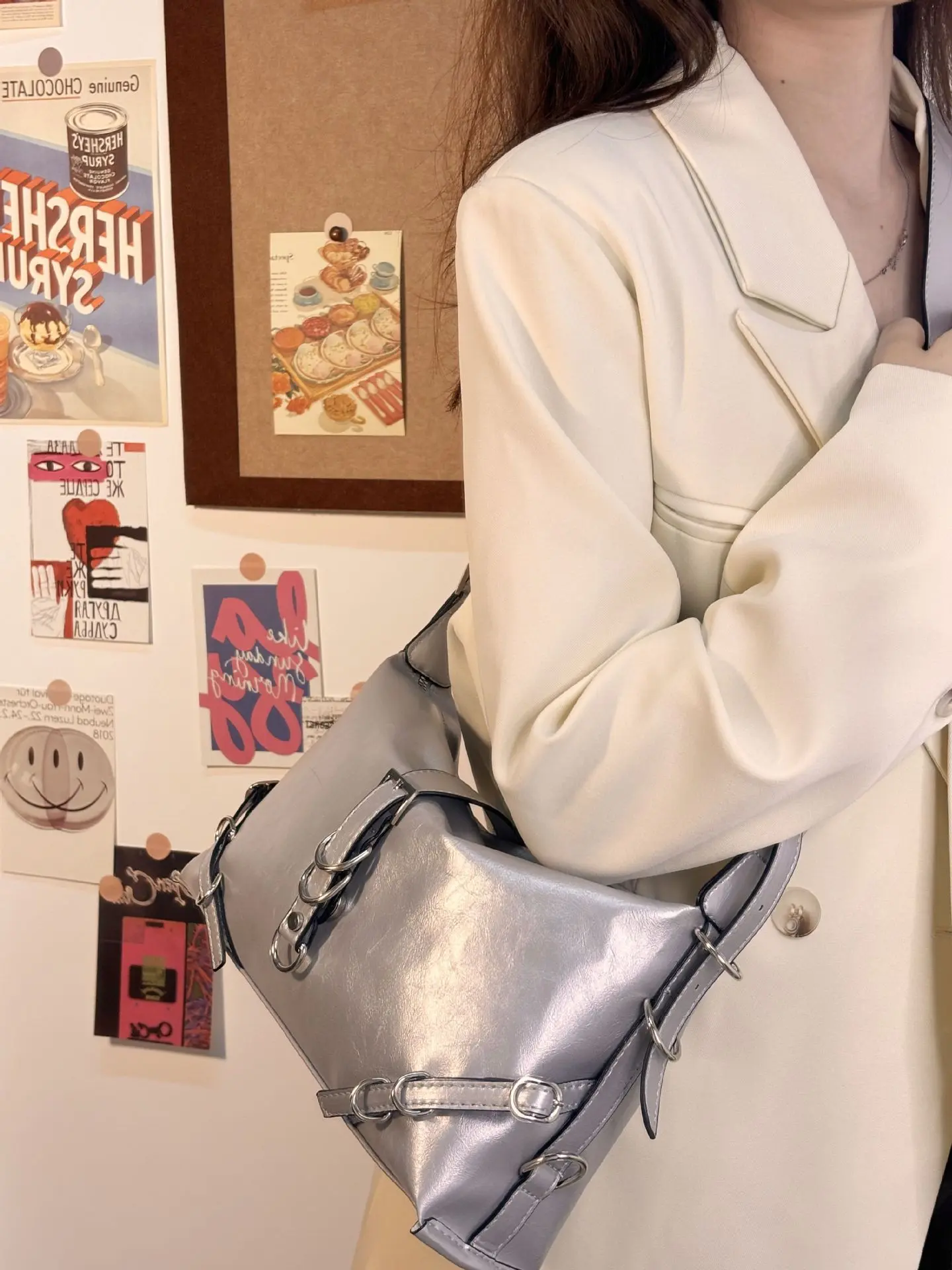 Fashion Gothic Y2k Women's Shoulder Bag Vintage Pu Leather Crossbody Bags Cool Hot Girls Underarm Handbags Female Tote Purse