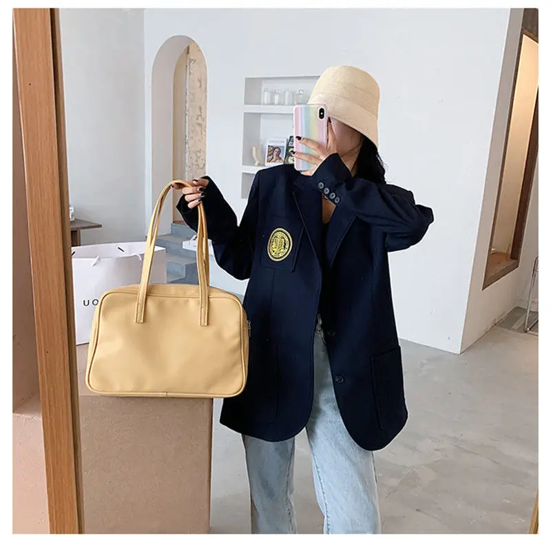 Solid Colour Casual Large Capacity Ladies Shoulder Bag Vintage PU Leather Women HandBags High Quality Female Tote Bags Bolsa