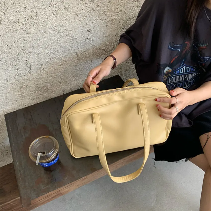Solid Colour Casual Large Capacity Ladies Shoulder Bag Vintage PU Leather Women HandBags High Quality Female Tote Bags Bolsa
