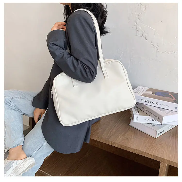 Solid Colour Casual Large Capacity Ladies Shoulder Bag Vintage PU Leather Women HandBags High Quality Female Tote Bags Bolsa
