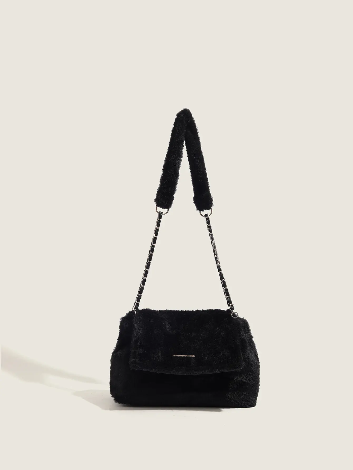 Simple Faux Fur Women Shoulder Bags Winter Fashion Ladies Furry Underarm Bag Soft Plush Female Small Square Tote Handbags Purse