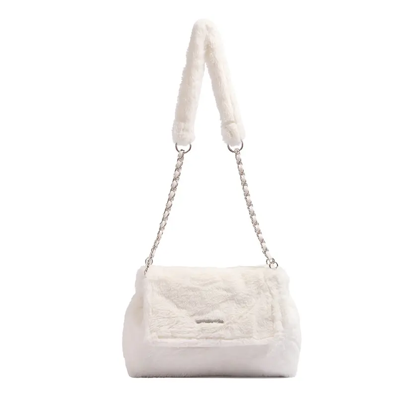 Simple Faux Fur Women Shoulder Bags Winter Fashion Ladies Furry Underarm Bag Soft Plush Female Small Square Tote Handbags Purse