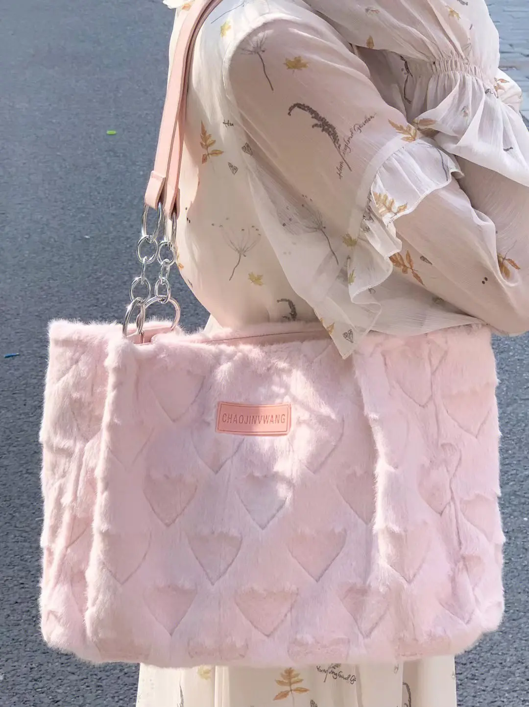 Sweet Love Heart Purse Women's Furry Tote Bags Winter Fashion Ladies Faux Fur Handbags Elegant Female Soft Plush Shoulder Bag