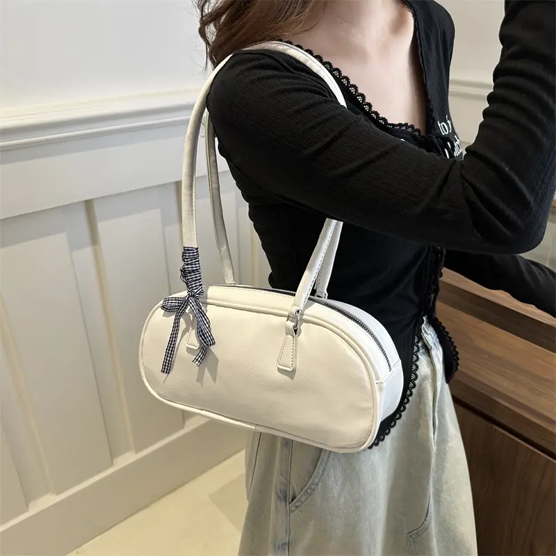 Ribbon Bow Women's Square Shoulder Bag Soft PU Leaher Female Small Underarm Bags Solid Colour Ladies Simple Tote Purse Handbags