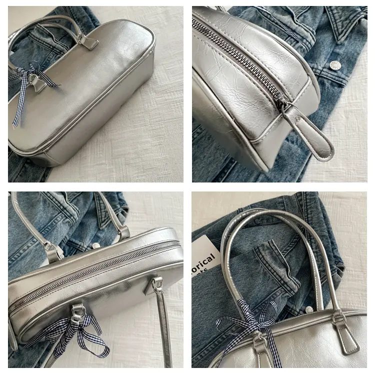 Ribbon Bow Women's Square Shoulder Bag Soft PU Leaher Female Small Underarm Bags Solid Colour Ladies Simple Tote Purse Handbags