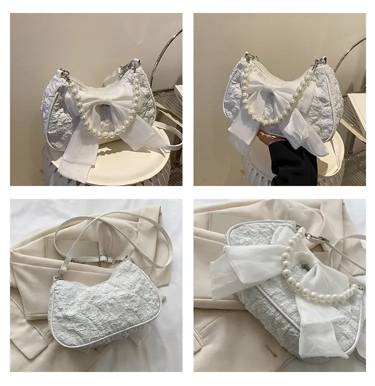 Fashion Pearl Chains Design Female Shoulder Messenger Bag Sweet Bow Ladies Crossbody Bags Flower Pattern Women Square Handbags