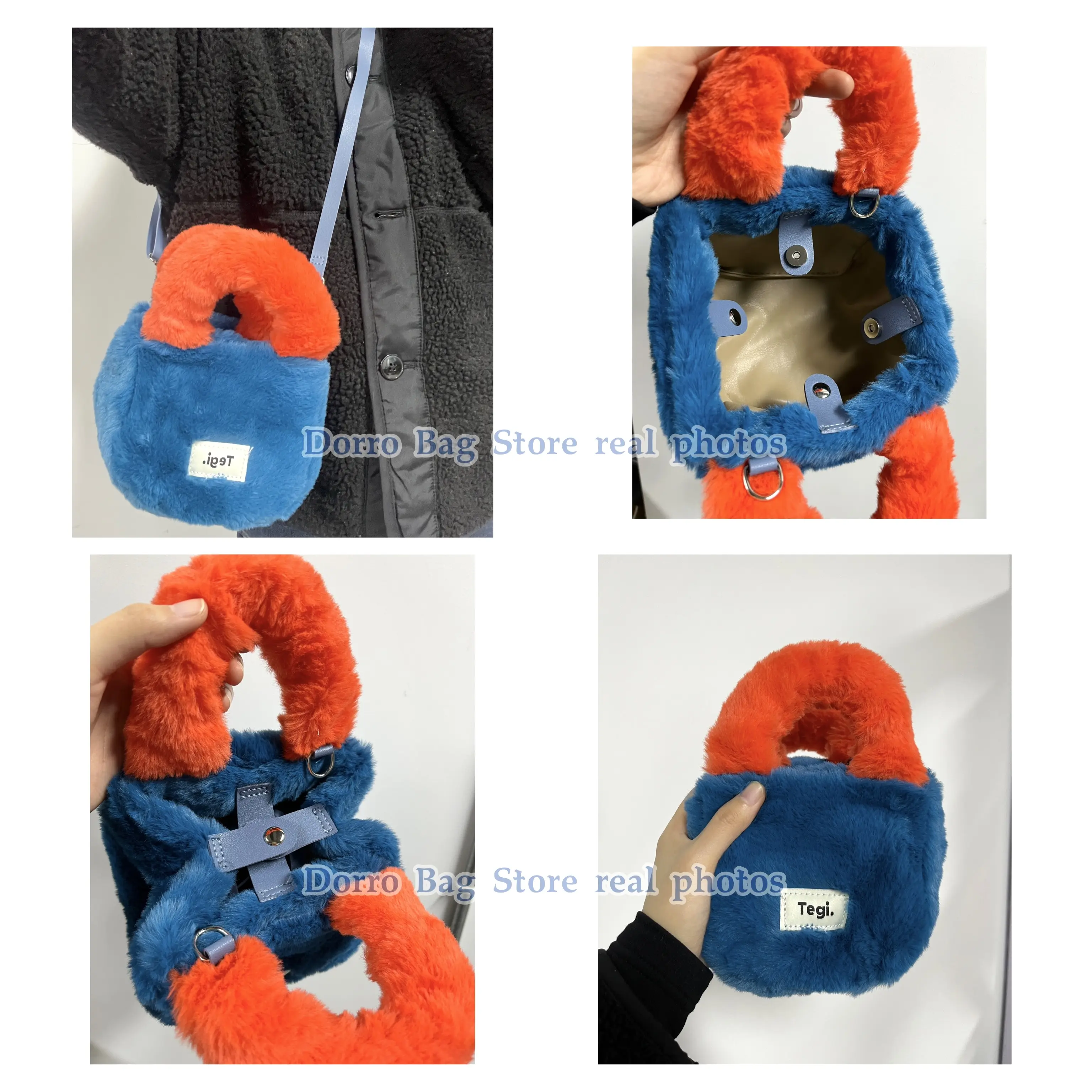 Candy Colors Women Small Tote Plush Shoulder Bag Faux Fur Female Clutch Purse Handbags Winter Fashion Ladies Top-handle Bag