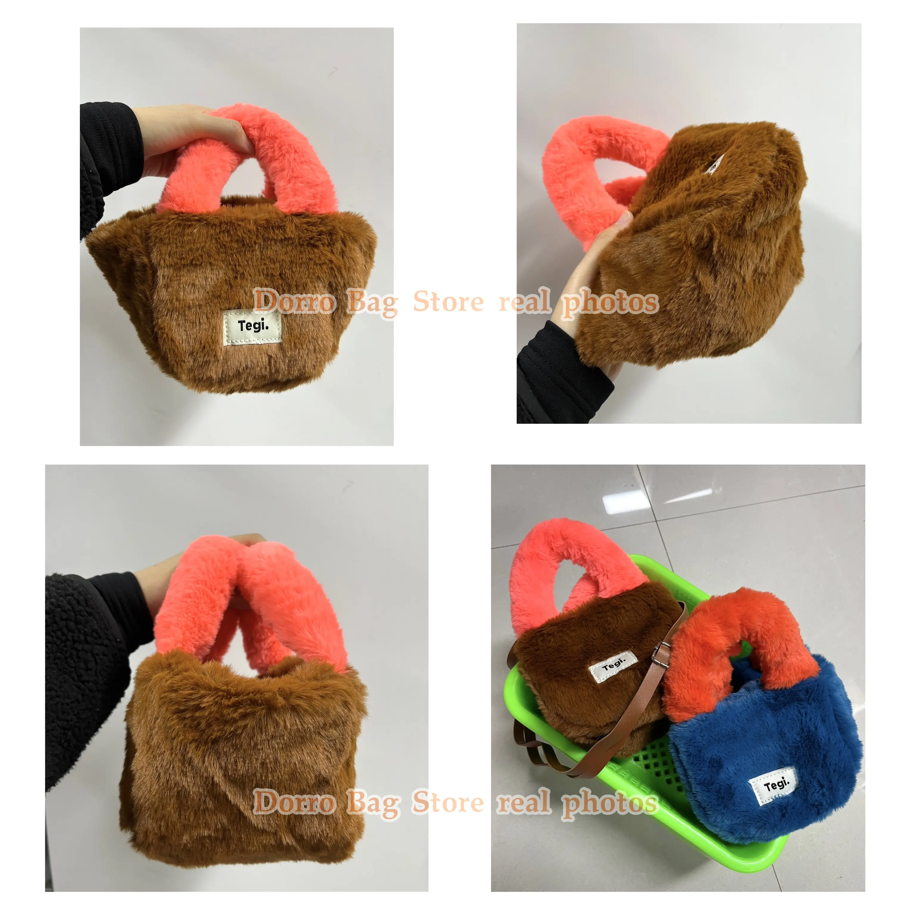 Candy Colors Women Small Tote Plush Shoulder Bag Faux Fur Female Clutch Purse Handbags Winter Fashion Ladies Top-handle Bag