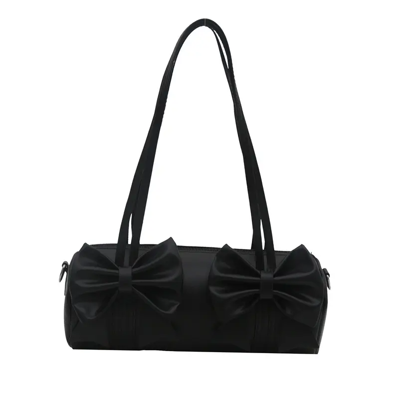 Elegant Bow Women's Small Pillow Handbags Pu Leather Ladies Shoulder Underarm Bags Barrel-shaped Purse Female Tote Crossbody Bag