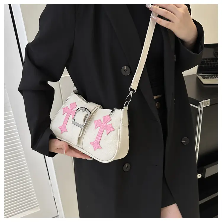 Fashion Y2K Cool Girls Chain Shoulder Bag Retro Canvas Women's Underarm Bags Small Tote Handbags Clutch Purse Crossbody Bag