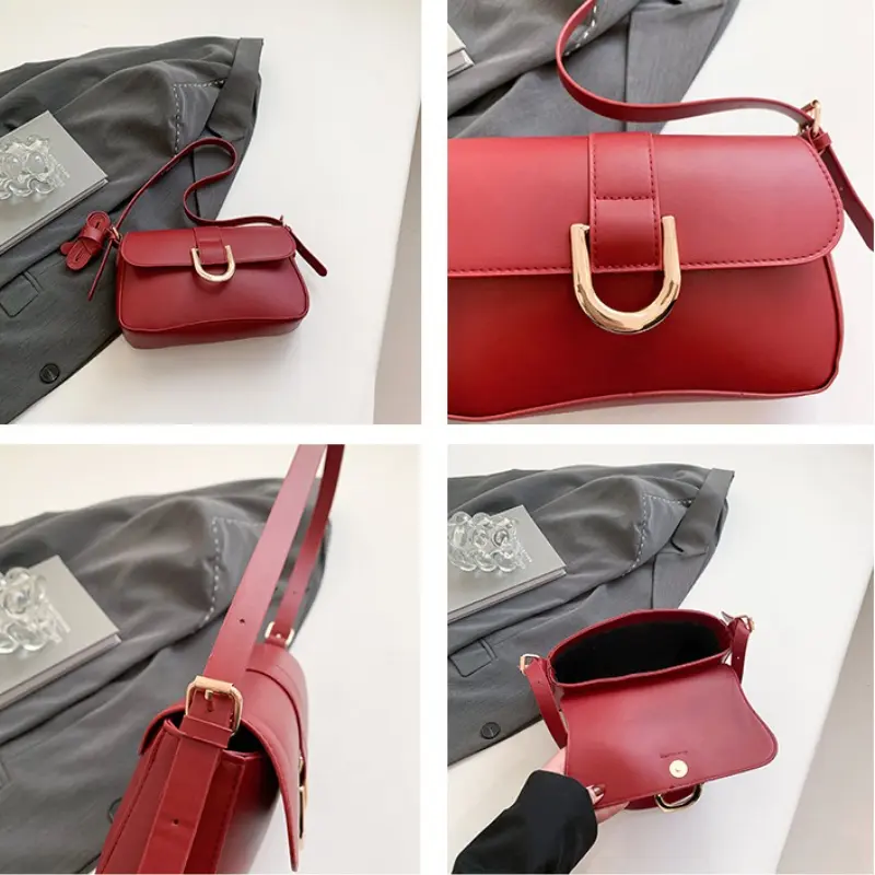 Retro Small Square Shoulder Bags for Women Simple Solid Color Ladies Crossbody Bag Fashion Portable Female Pu Leather Handbags