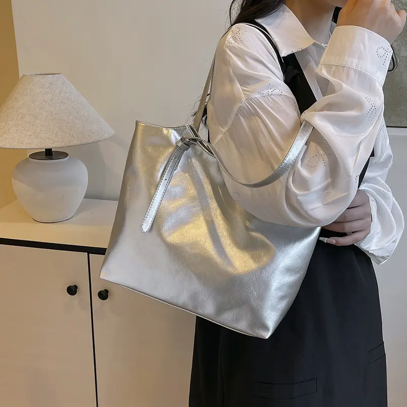 Retro Soft Pu Leather Women Shoulder Bag Large Capacity Simple Ladies Handbags Solid Color Portable Commuter Female Tote Bags