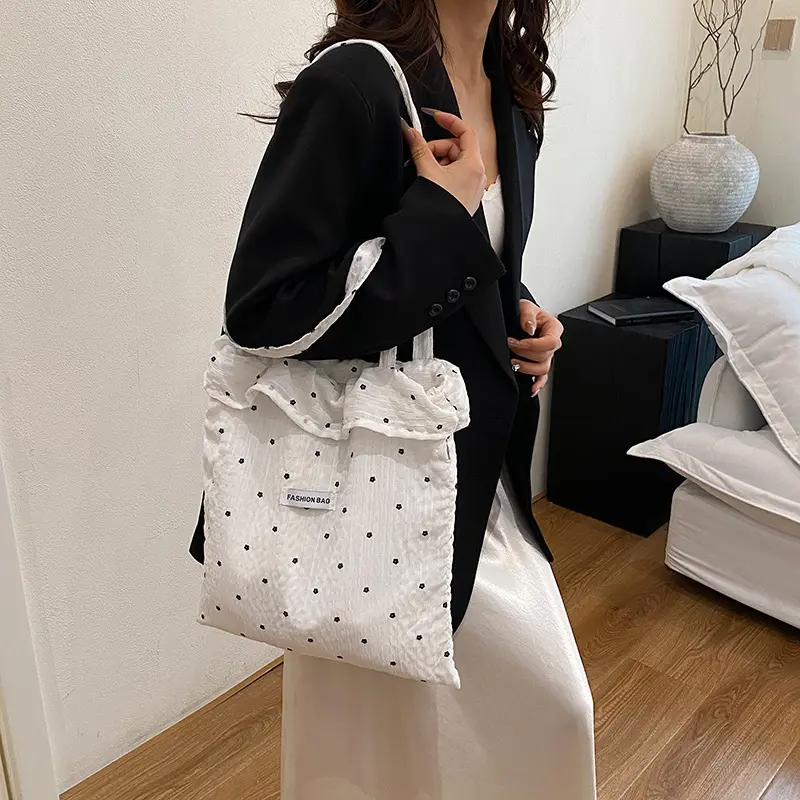 Summer Fashion Dot Ruffled Women's Chiffon Shoulder Bags Travel Vacation Ladies Underarm Bag Casual Simple Female Handbags Tote