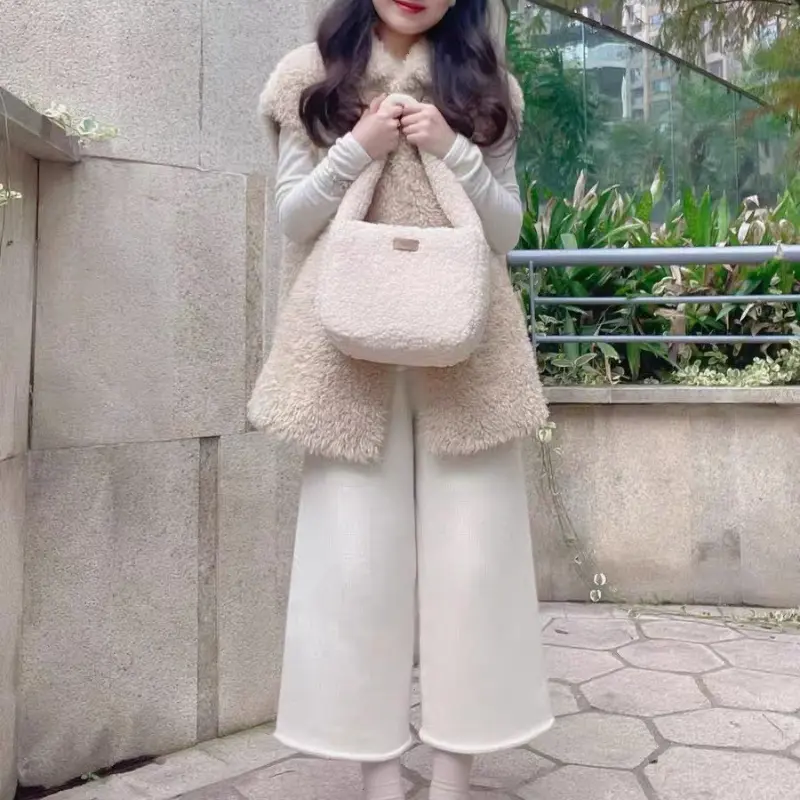 Faux Lamb Wool Women's Shoulder Bag Winter Soft Plush Ladies Underarm Bags Sweet Square Female Fluffy Tote Handbags Clutch Purse