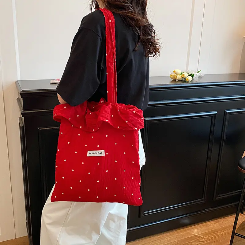 Summer Fashion Dot Ruffled Women's Chiffon Shoulder Bags Travel Vacation Ladies Underarm Bag Casual Simple Female Handbags Tote
