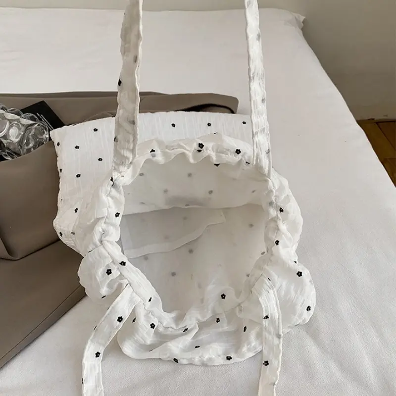 Summer Fashion Dot Ruffled Women's Chiffon Shoulder Bags Travel Vacation Ladies Underarm Bag Casual Simple Female Handbags Tote