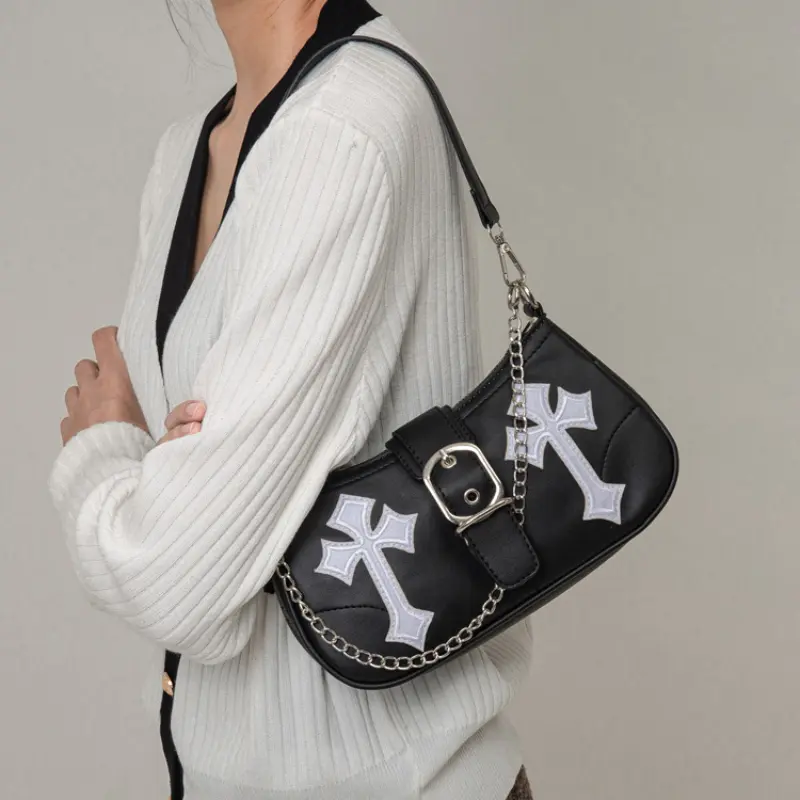 Fashion Chain Women's Y2k Shoulder Bags Pu Leather Ladies Underarm Bag Hot Girls Cool Handbags Small Tote Female Luxury Purse