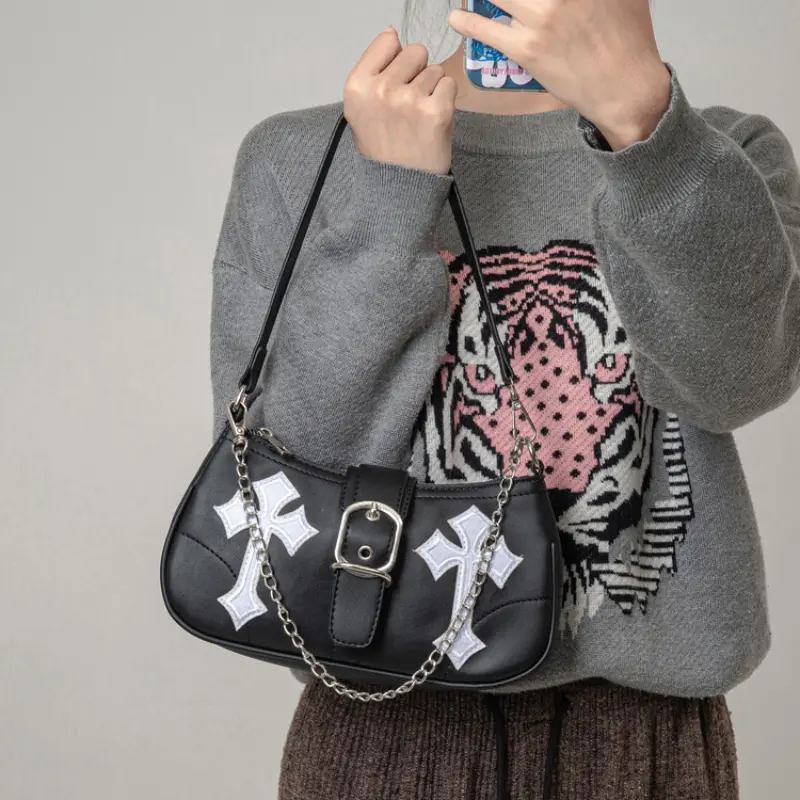Fashion Chain Women's Y2k Shoulder Bags Pu Leather Ladies Underarm Bag Hot Girls Cool Handbags Small Tote Female Luxury Purse