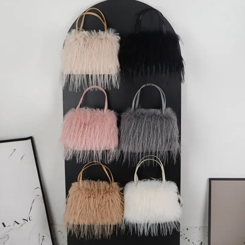 Faux Fur Tassel Women's Handbags Furry Shoulder Bag Sweet Pink Ladies Soft Plush Tote Crossbody Bags Purse Winter Fashion Female