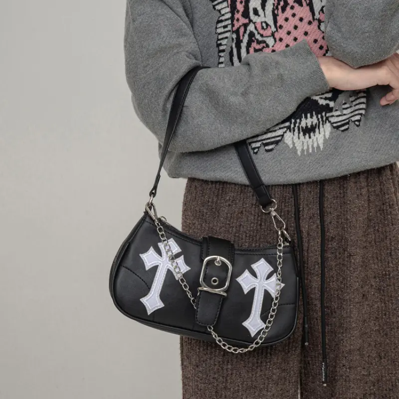 Fashion Chain Women's Y2k Shoulder Bags Pu Leather Ladies Underarm Bag Hot Girls Cool Handbags Small Tote Female Luxury Purse
