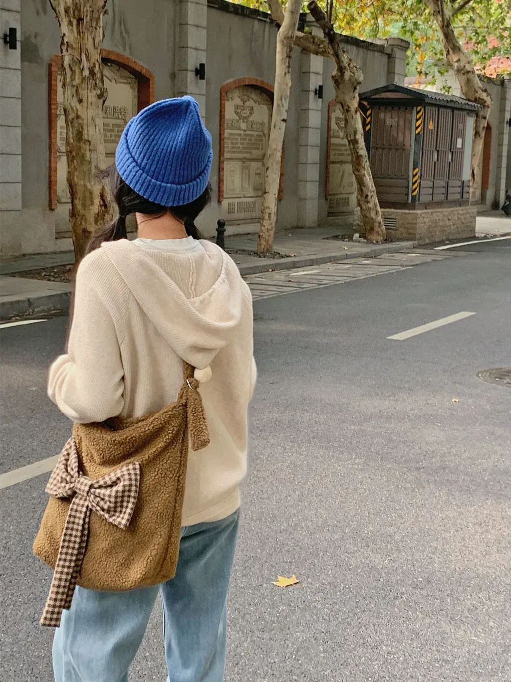 Winter Faux Lamb Wool Women's Shoulde Bag Sweet Bowknot Plush Girls Crossbody Bags Simple Furry Shopper Handbags for Female