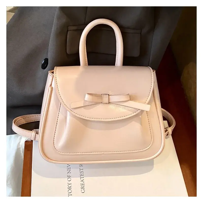 Fashion Pink Bow Women's Tote Backpacks Elegant Pu Leather Ladies Shoulder Bag Small Simple Girls Student Schoolbags Handbags