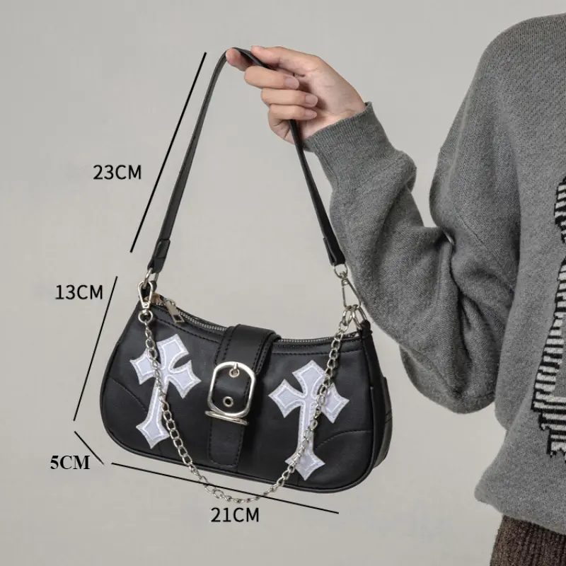 Fashion Chain Women's Y2k Shoulder Bags Pu Leather Ladies Underarm Bag Hot Girls Cool Handbags Small Tote Female Luxury Purse
