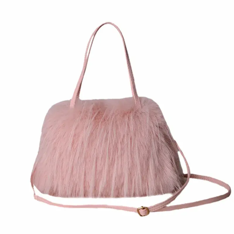 Faux Fur Tassel Women's Handbags Furry Shoulder Bag Sweet Pink Ladies Soft Plush Tote Crossbody Bags Purse Winter Fashion Female