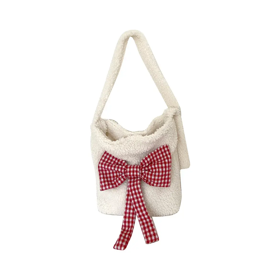 Winter Faux Lamb Wool Women's Shoulde Bag Sweet Bowknot Plush Girls Crossbody Bags Simple Furry Shopper Handbags for Female