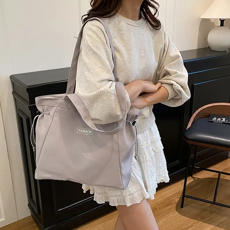 Casual Waterproof Nylon String Shoulder Bags for Women Large Capacity Student Girls Handbags Light Commuter Female Book Tote